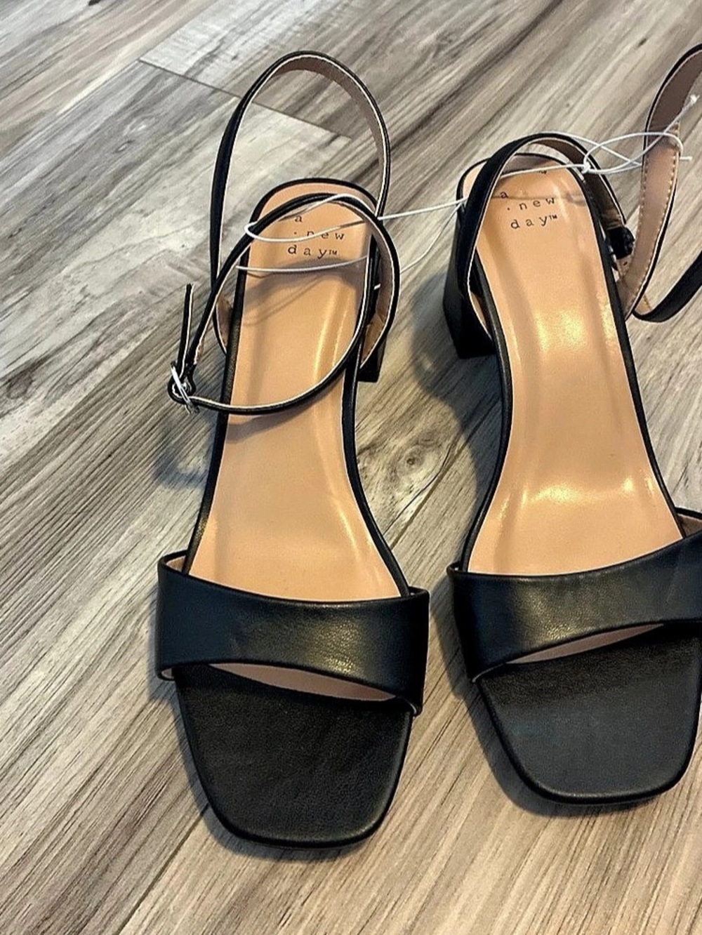 A New Day Black Block Heel Ankle Strap Sandals